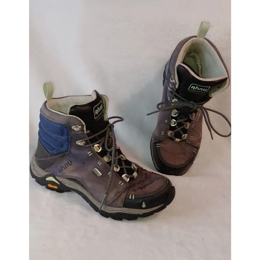 Ahnu Montara Hiking Boots Womens 5.5 Waterproof Leather Blue Gray Vibram Outsole